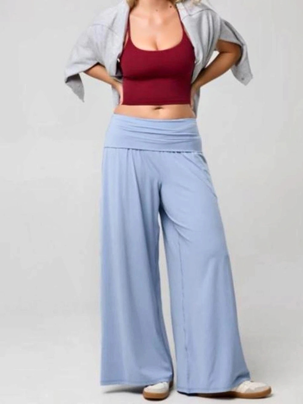 Offline by Aerie Real Me Fold-over Super Wide Leg Pant in Monaco Blue Small